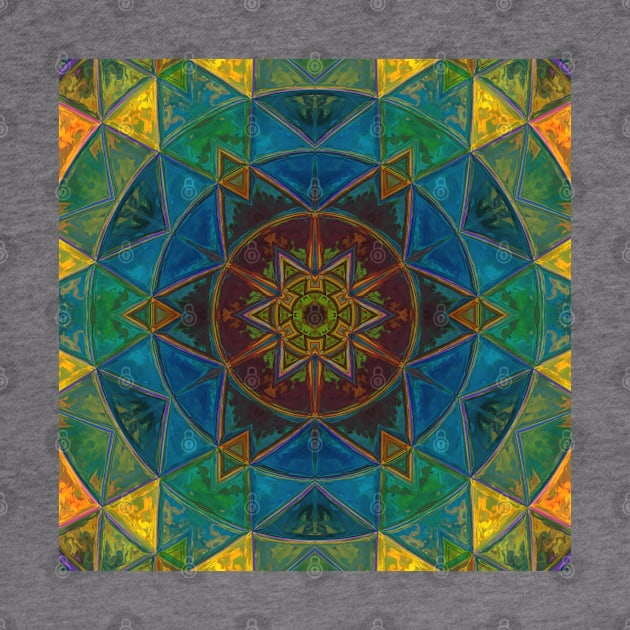 Mosaic Kaleidoscope Flower Blue Yellow and Green by WormholeOrbital